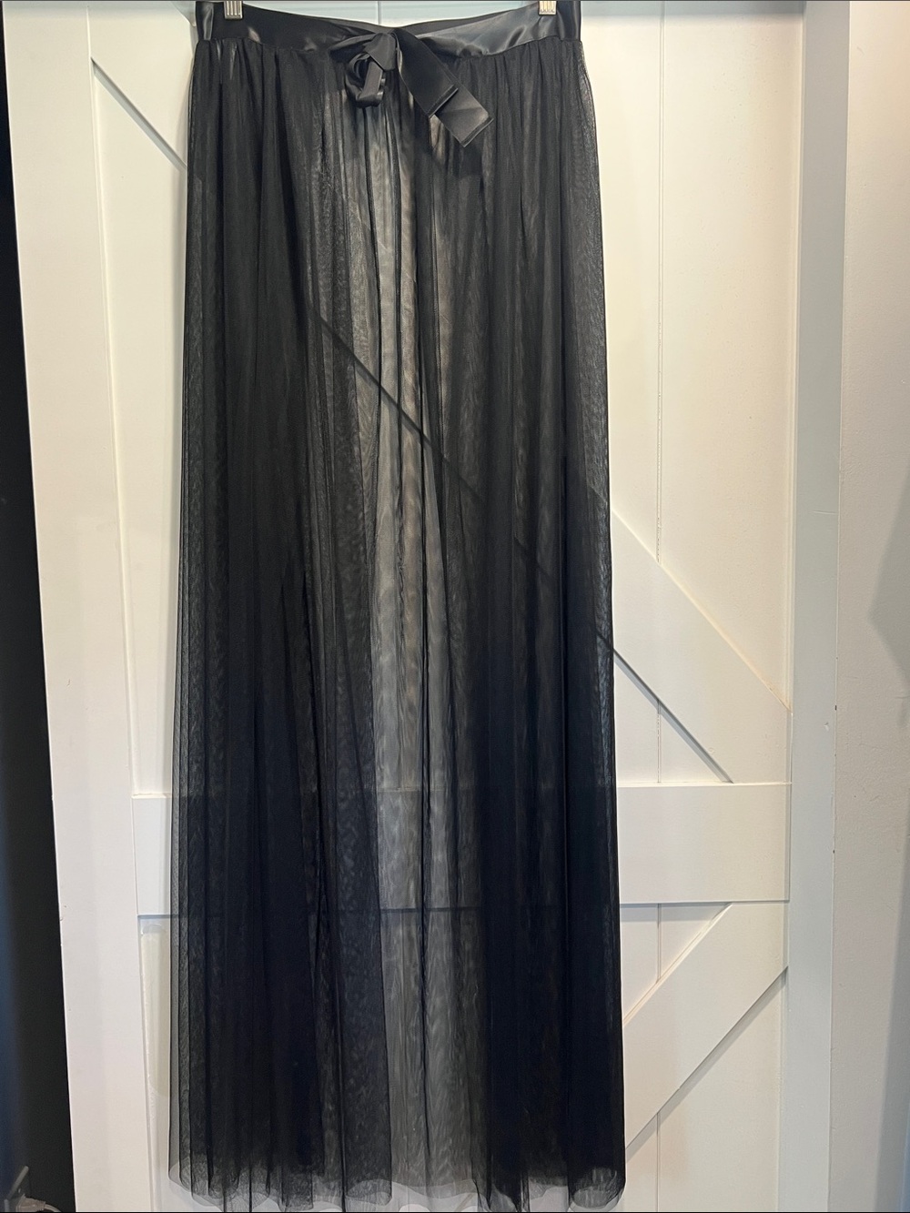 Sheer Black Maxi Tulle Skirt with Satin Waist Tie